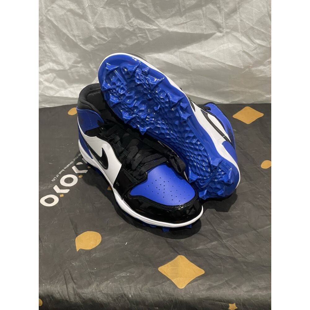 New Sz 10.5 Nike Air Jordan 1 Mid TD Game Royal Black Football Cleats FJ6805-401